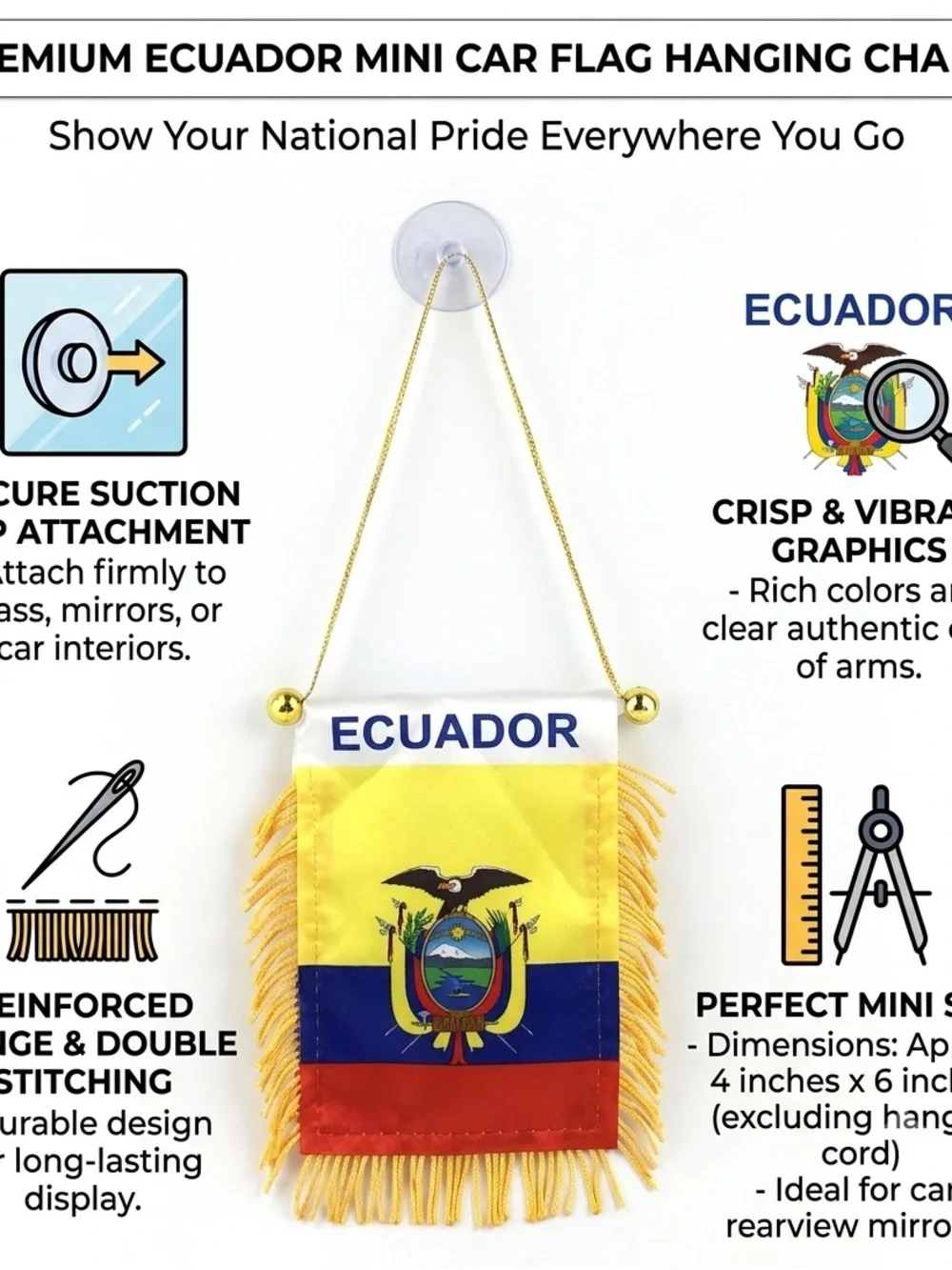 ECUADOR  MINI BANNER FLAG 4 x 6